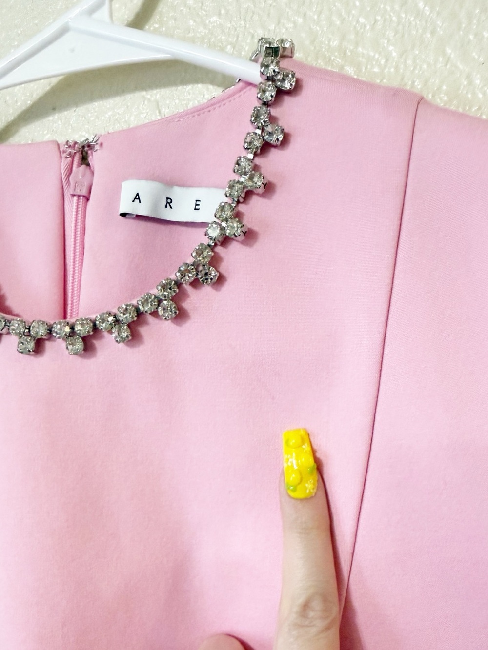 AREA Embellished Powder Pink Crystal Heart Back Open Cutout Mini Dress NEW - Picture 14 of 15